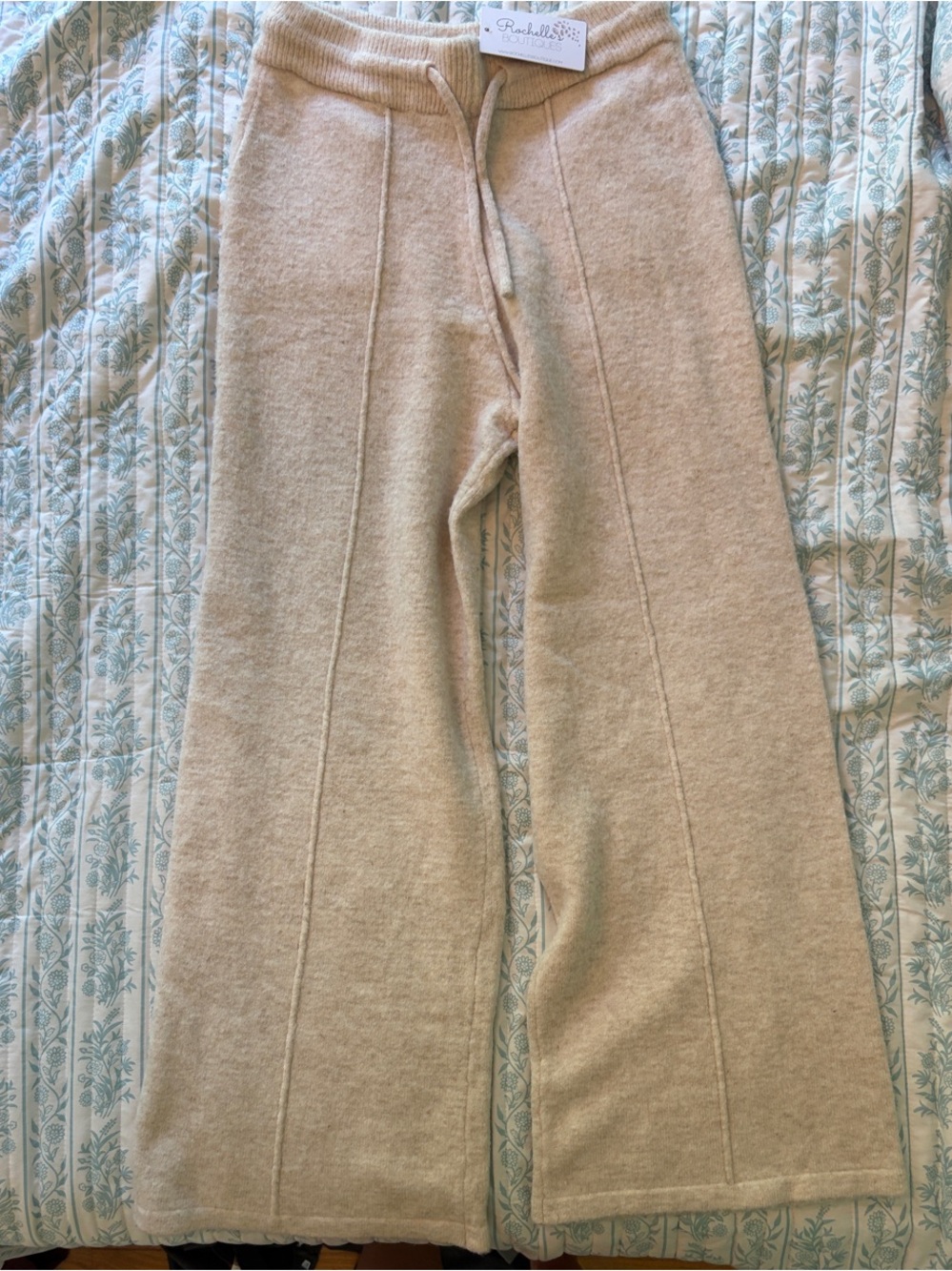 Rochelle's Boutique Cozy Knit Wide-Leg Lounge Pants - Light Beige